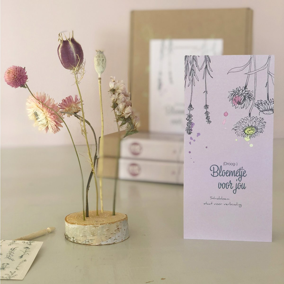 Droogbloemen doosje '(droog-) bloemetje voor jou' - Veer&Moon
