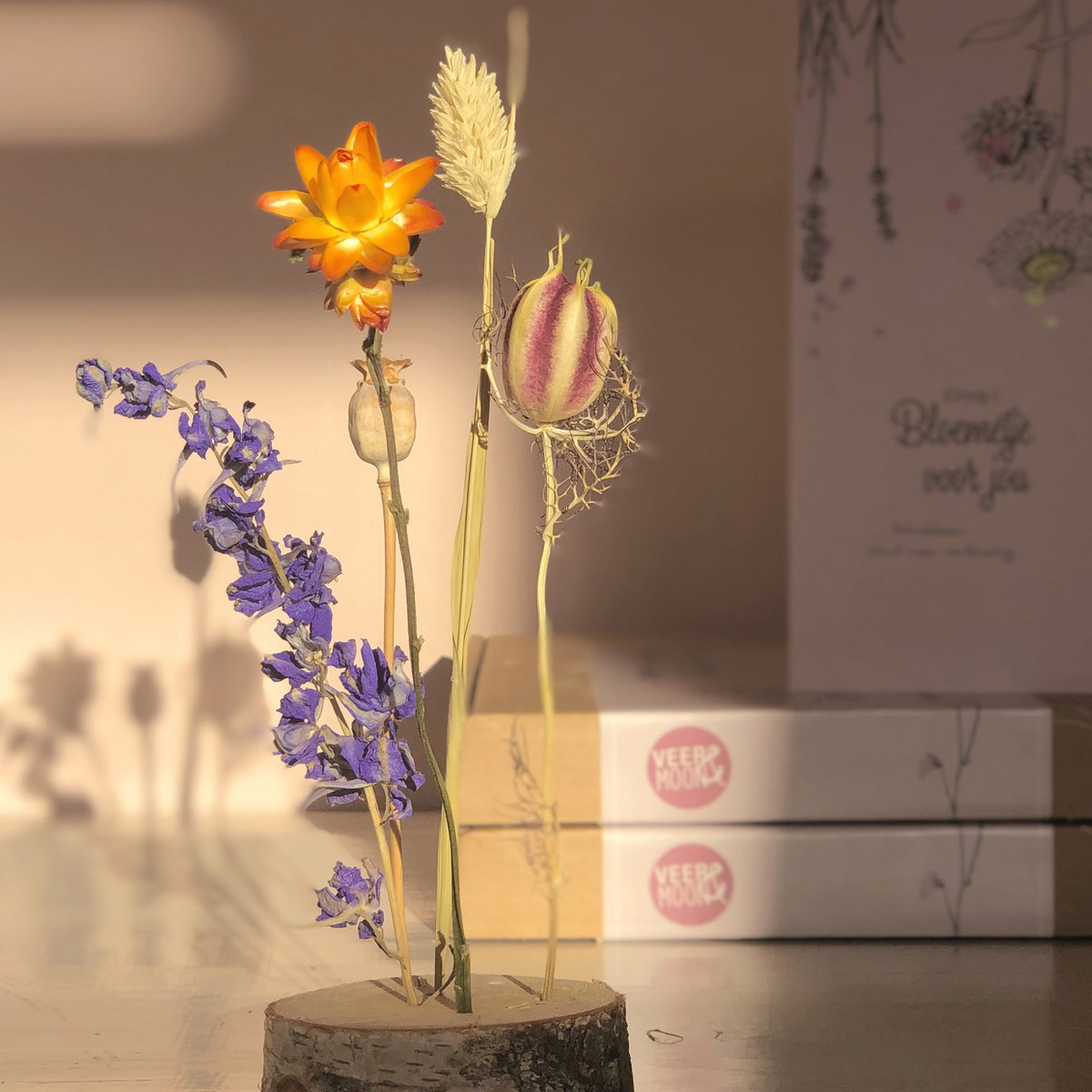 Droogbloemen doosje '(droog-) bloemetje voor jou' - Veer&Moon