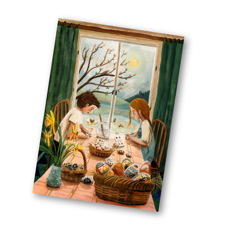 Kaart eieren schilderen / painting eggs - Illustrator under a blankie
