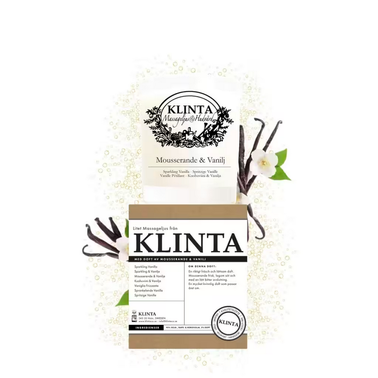 Geurkaars / Doftljus & Massageljus Mousserande & Vanilj 18 uur - Klinta