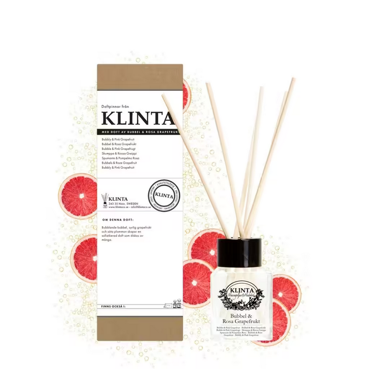 Geurstokjes / Doftpinnar Bubbel & Rosa Grapefrukt 50ml - Klinta