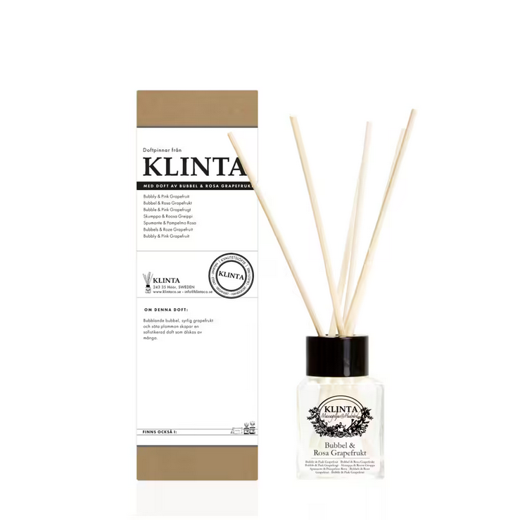 Klinta diffuser Bubbel en Roze Grapefruit 50 ml geurstokjes - natuurlijk, vegan en handgemaakt
