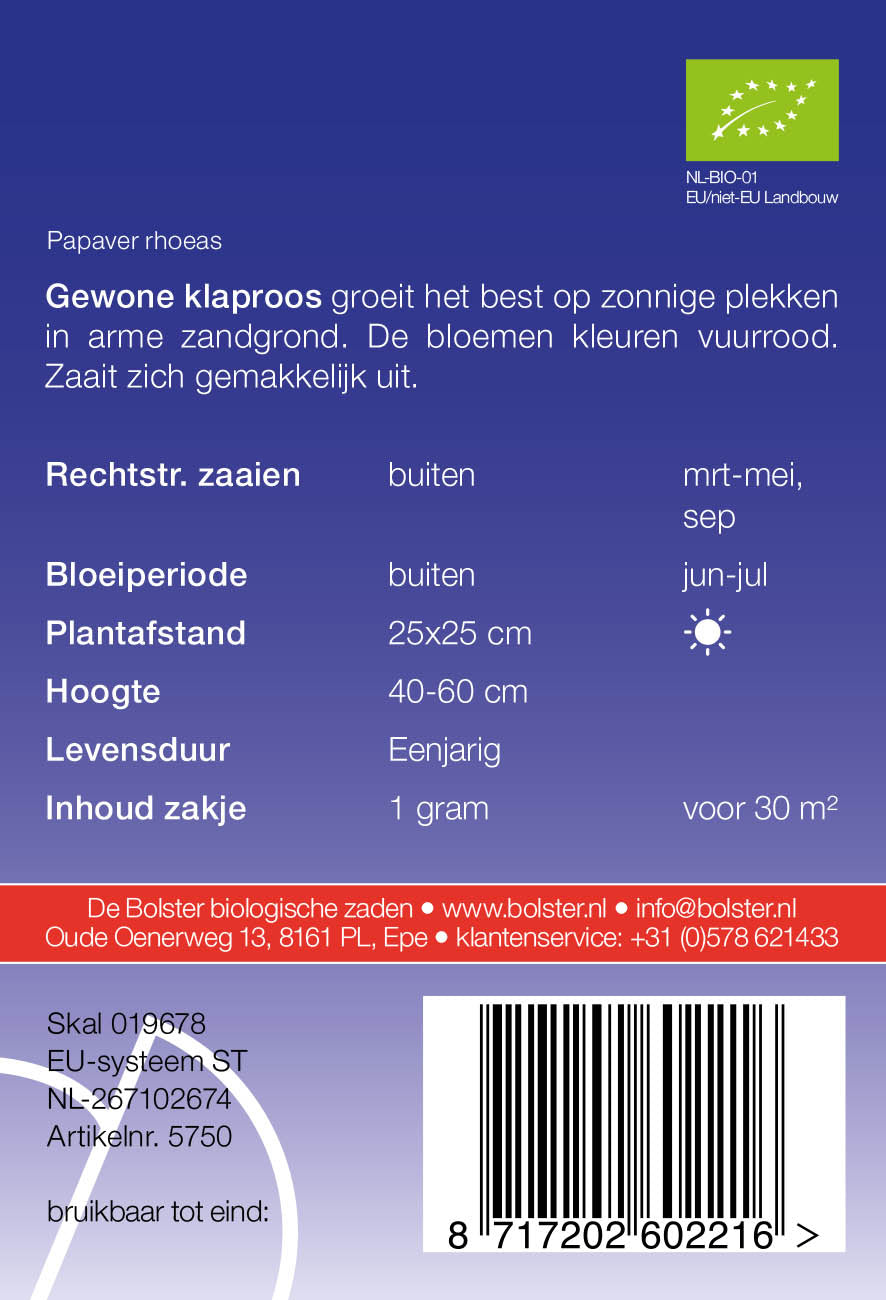 Gewone Klaproos biologische zaden - De Bolster