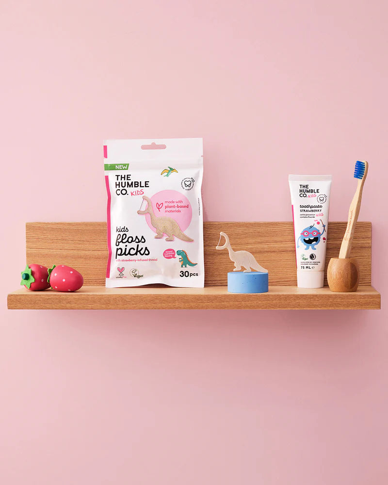 Floss Picks Corn Starch - Dino - Strawberry – Humble Co.