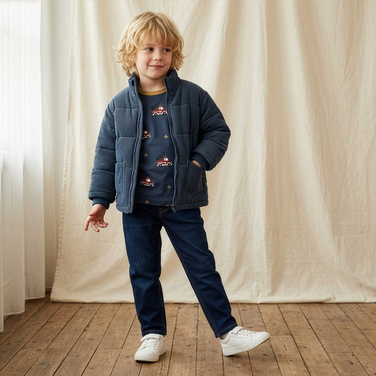 Jas / Jacket Padded Corduroy BLUE- Maxomorra