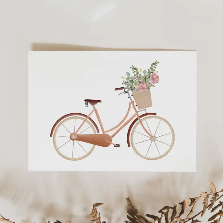 Ansichtkaart Fiets met Bloemenmand – Tilda & Theo