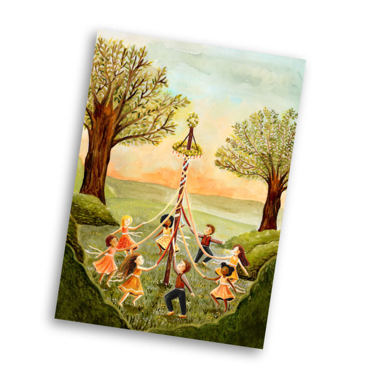 Kaart Meipaal dans / Maypole - Illustrator under a blankie