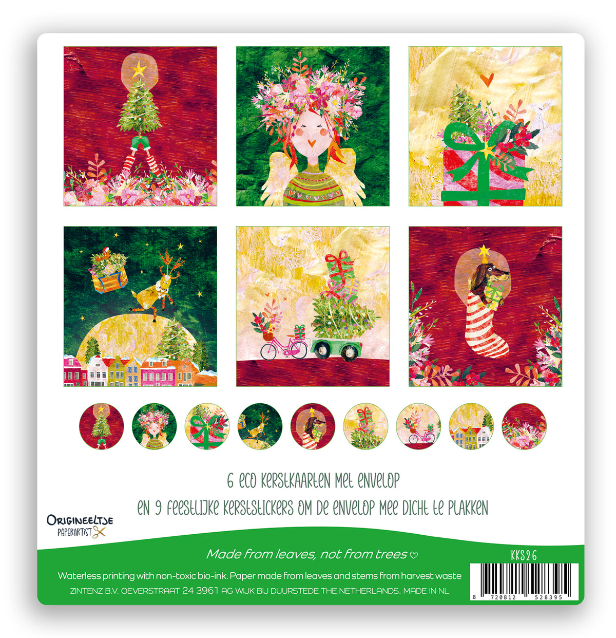 Eco Kerstkaarten KKS26 Set 6 st. + 9 stickers – Zintenz