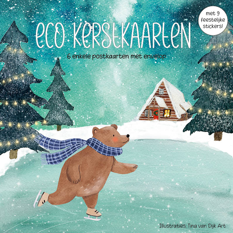 Eco Kerstkaarten Set 20 Tina 6 st. + 9 stickers – Zintenz