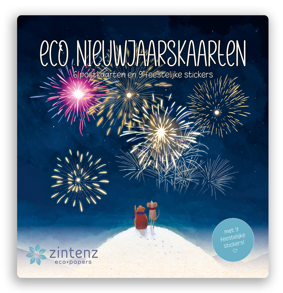 Eco nieuwjaarskaartenset KKS27 van Zintenz met 6 kaarten, 9 stickers en duurzaam papier