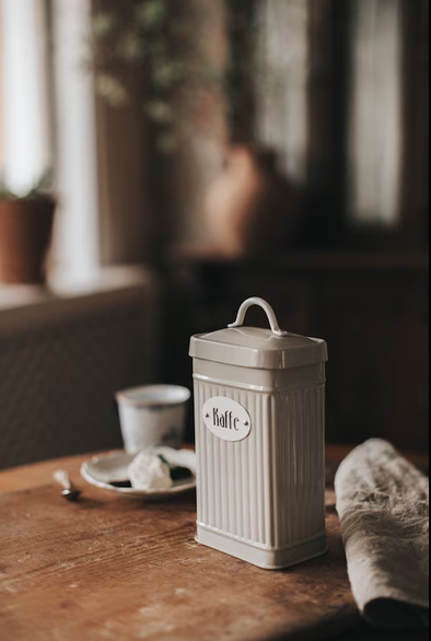 Koffieblik / Tin Hugo Kaffe Beige Rectangular - Strömshaga