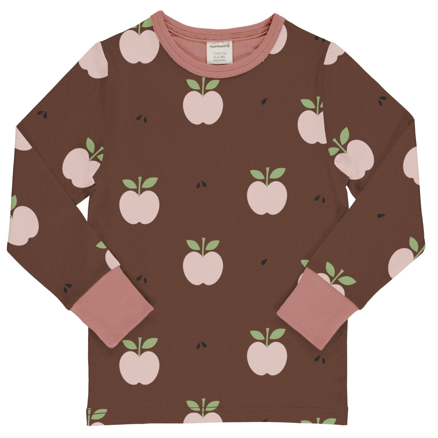 Longsleeve top van Maxomorra met retro apple print van biologisch katoen
