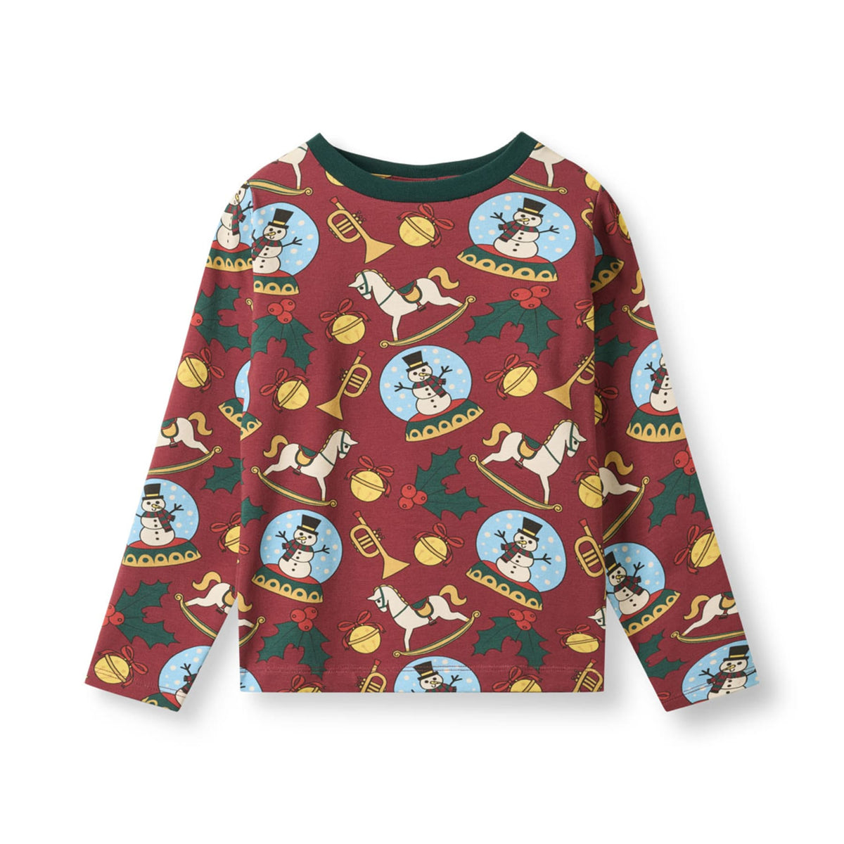 Smafolk longsleeve gala metfeestelijke kerstmis print zoals sneeuwpoppen in rood van biologisch katoen