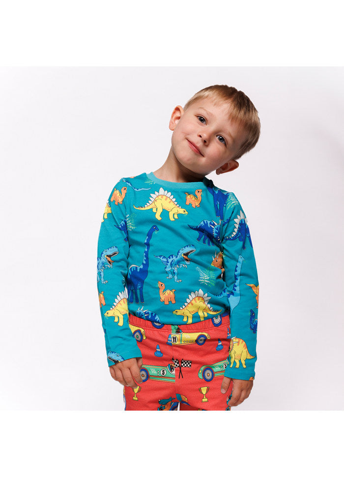 Longsleeve with Dinosaurs Teal - Småfolk