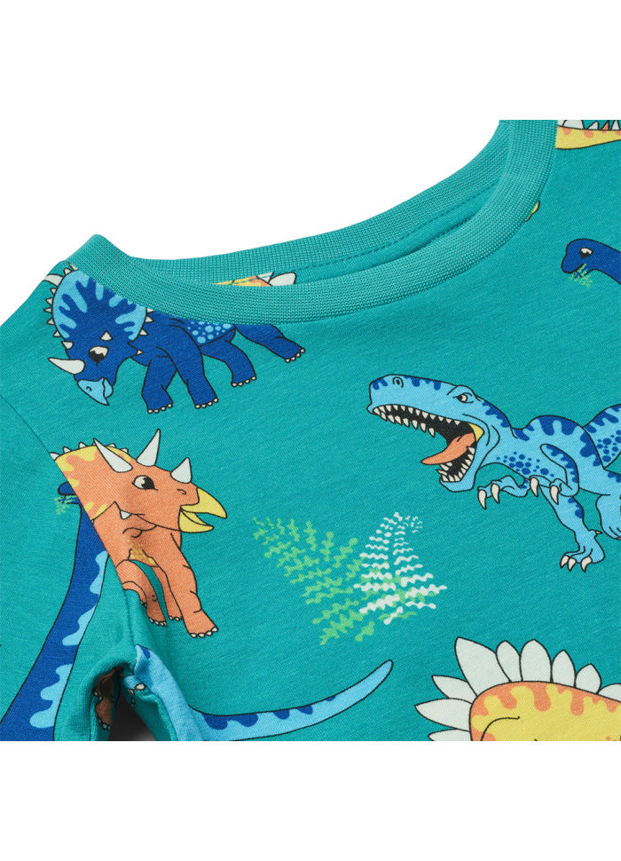 Longsleeve with Dinosaurs Teal - Småfolk