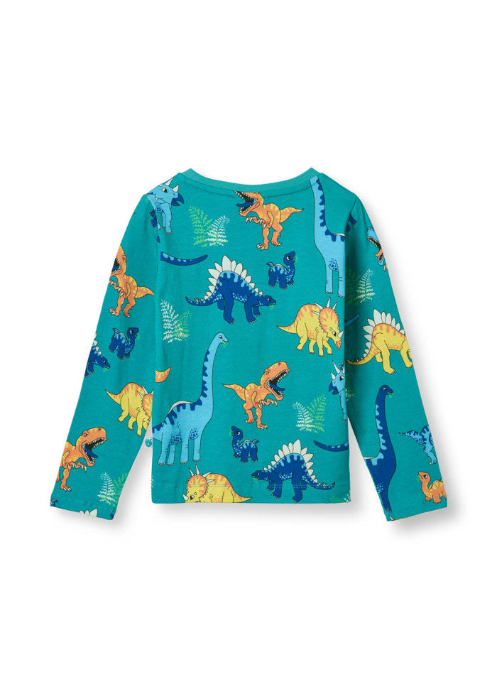 Longsleeve with Dinosaurs Teal - Småfolk
