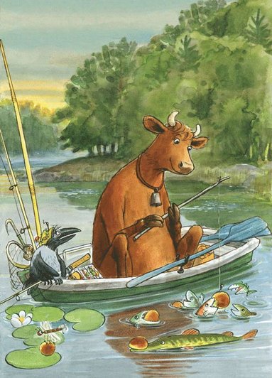 Kaart Mamma Mu och Kråkan Fiskar – K. Hjelm Förlag