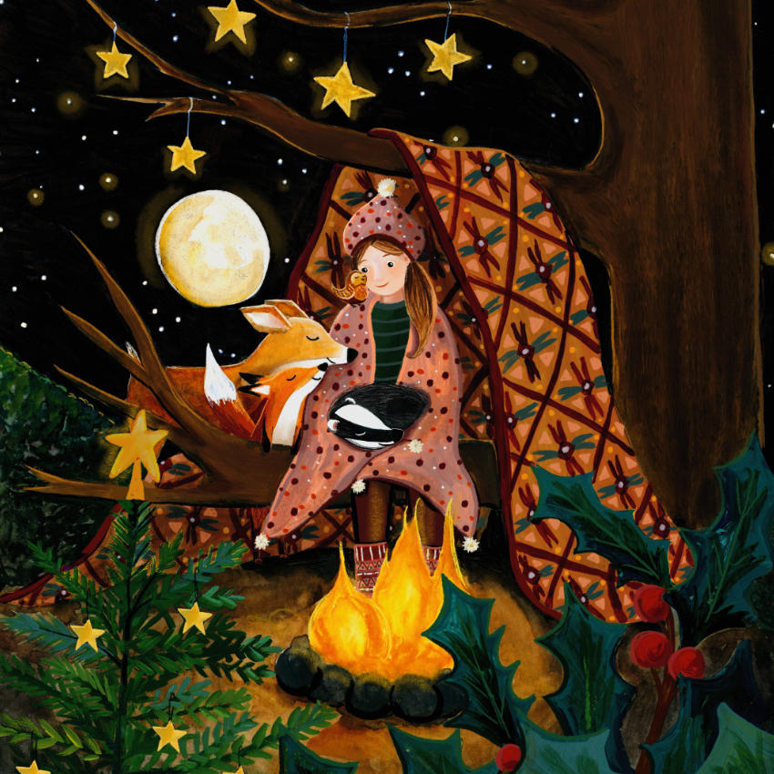 Toverplaat kerst in het bos / Magic sheet Christmas in the woods - Illustrator under a blankie