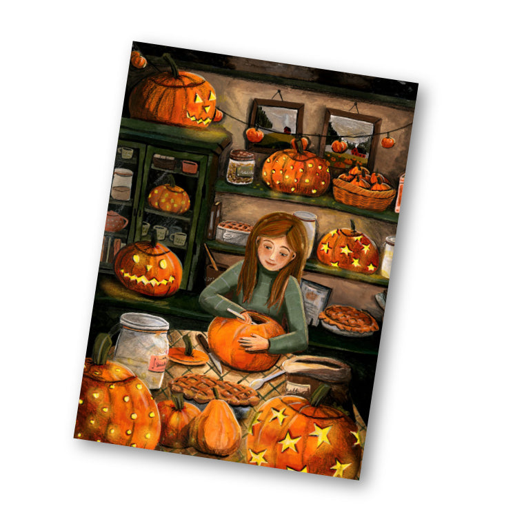 Kaart pompoen gezelligheid - pumpkin cosiness - Illustrator under a blankie