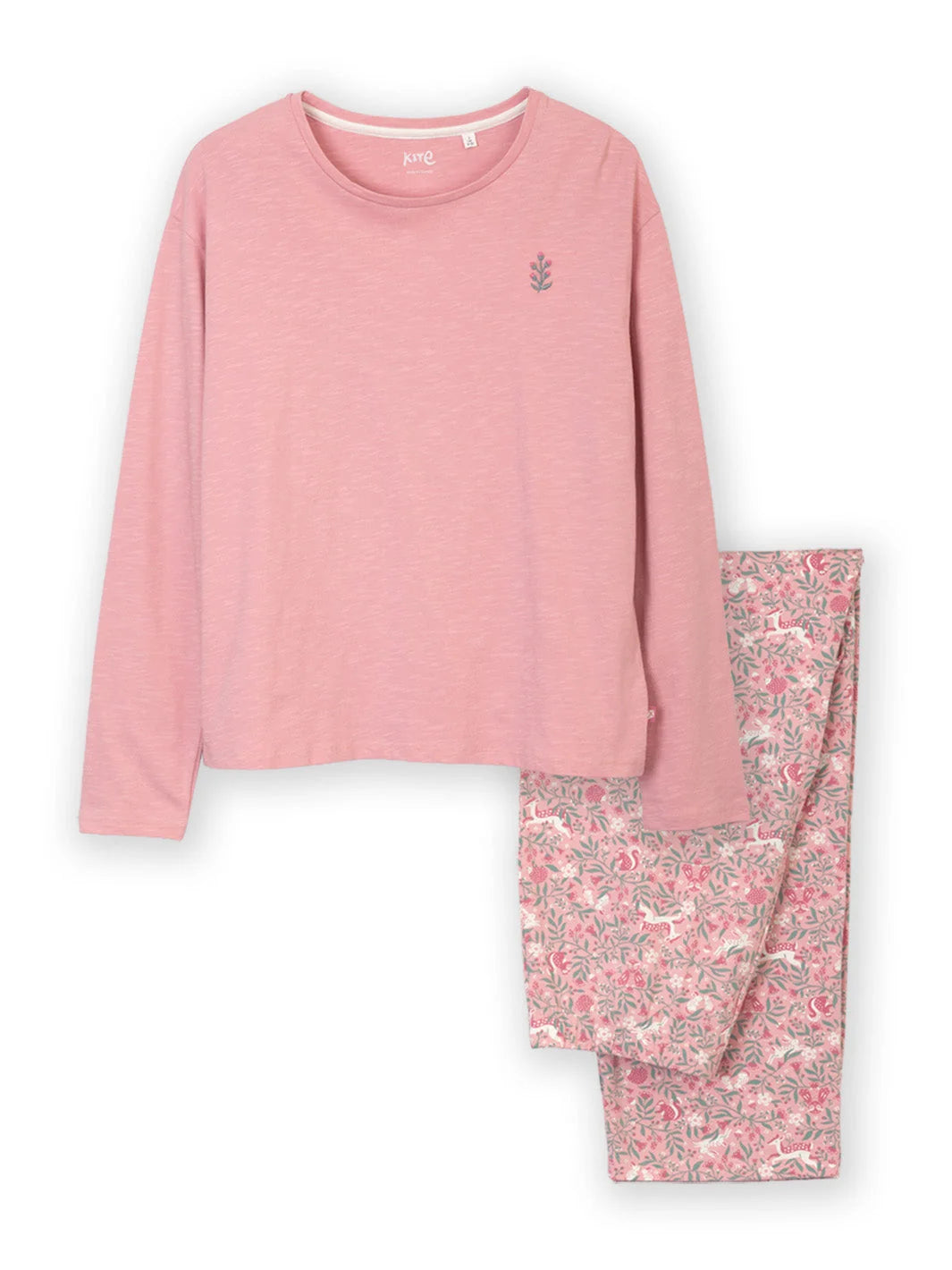 Kite Whispering Woods damespyjama roze met bloemenprint van biologisch katoen