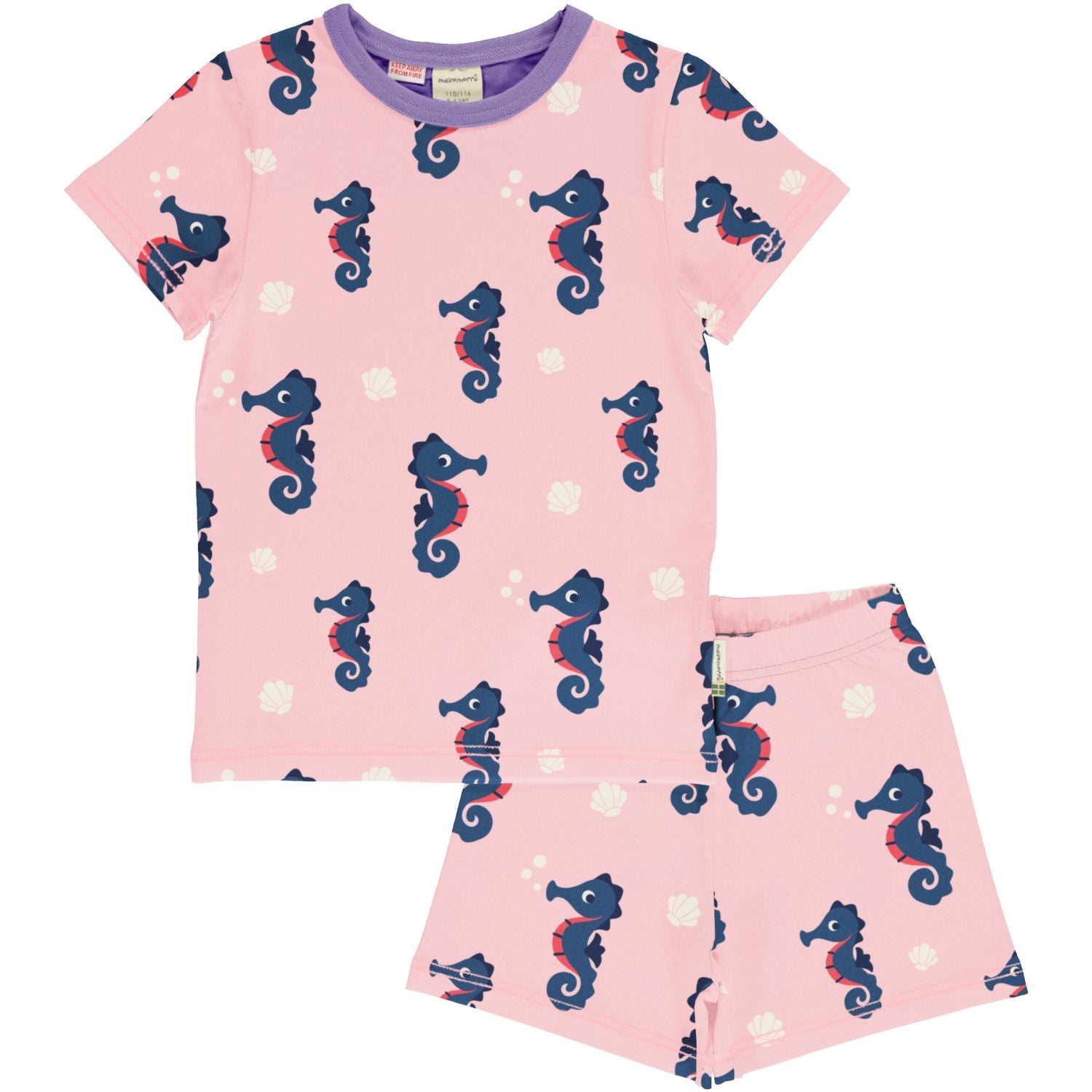 Pyjama set van Maxomorra met seahorse print in het roze van biologisch katoen