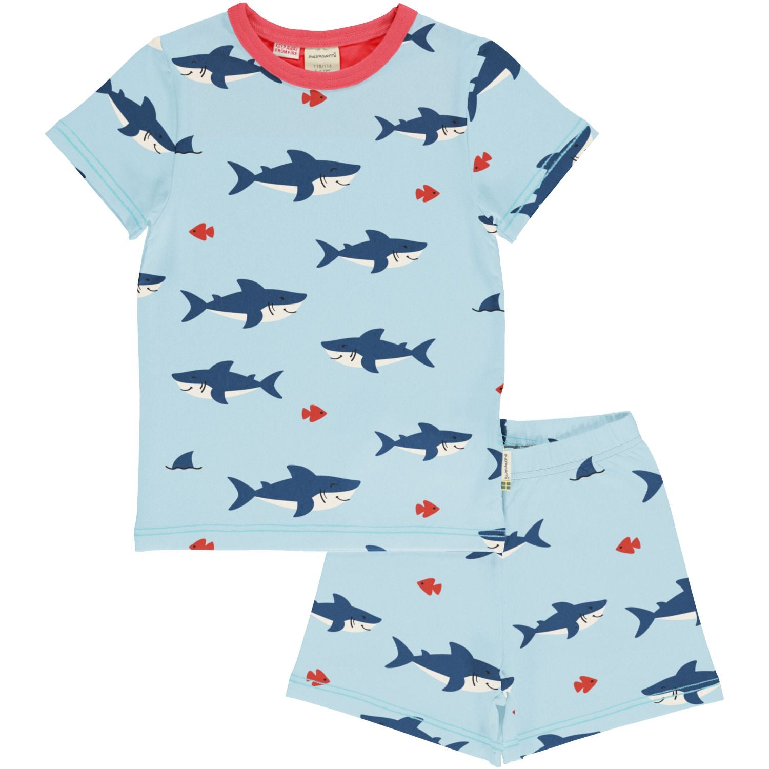 Pyjama set van Maxomorra met blauwe shark print van biologisch katoen