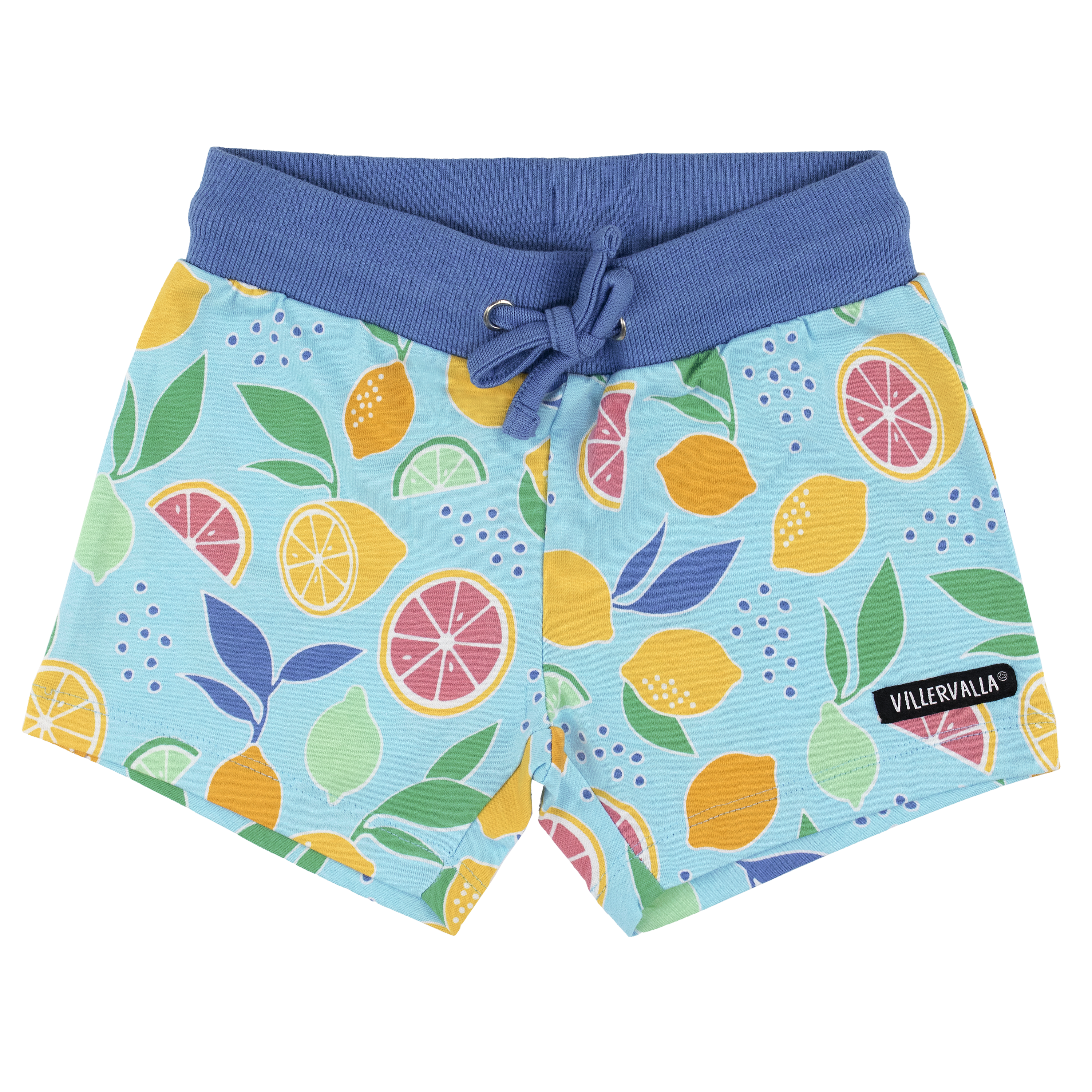 Shorts van Villervalla met Lemon Bliss print in breeze blauwe kleur van biologisch katoen