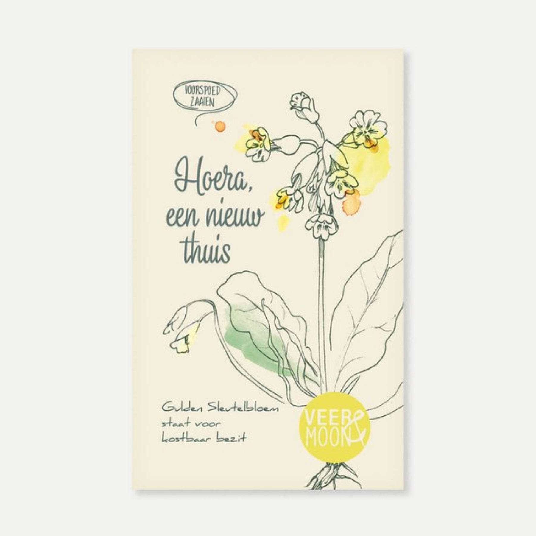Bloemenzaden 'Hoera, een nieuw thuis' met Gulden Sleutelbloem - Veer&Moon