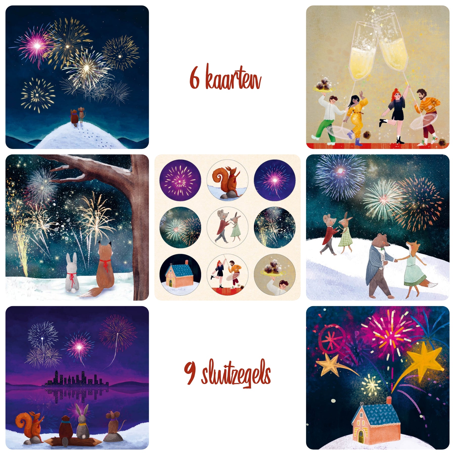 Eco Nieuwjaarskaarten 6 st. + 9 stickers – Zintenz