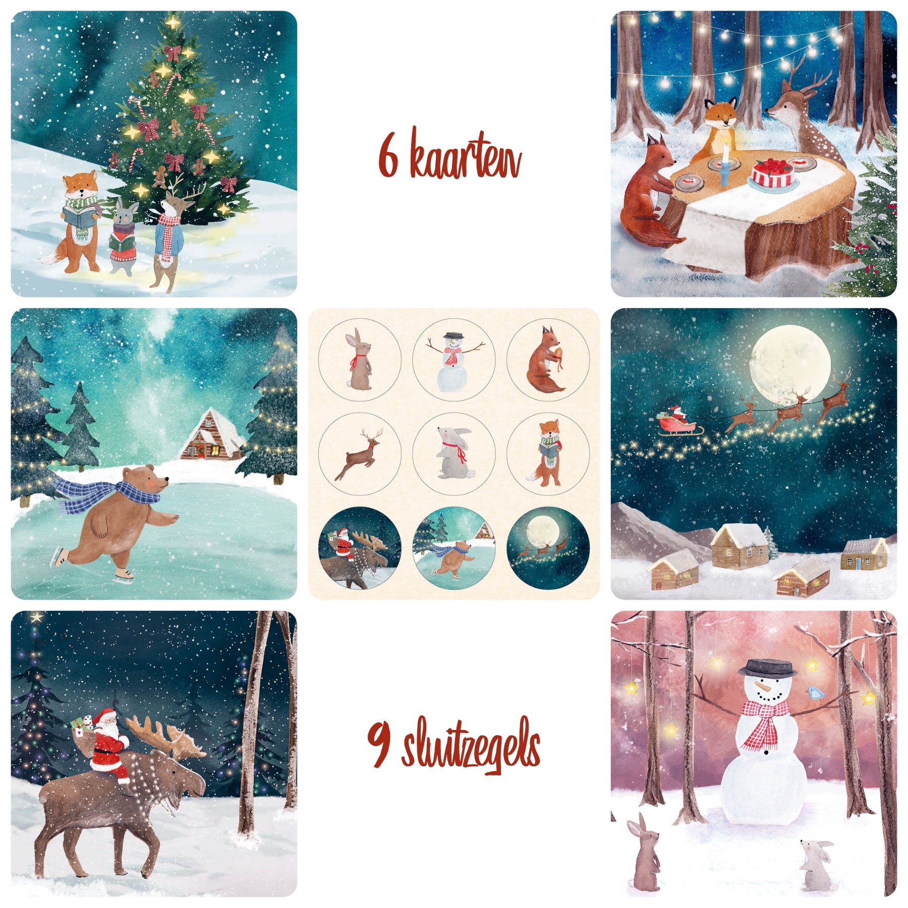 Eco Kerstkaarten Set 20 Tina 6 st. + 9 stickers – Zintenz