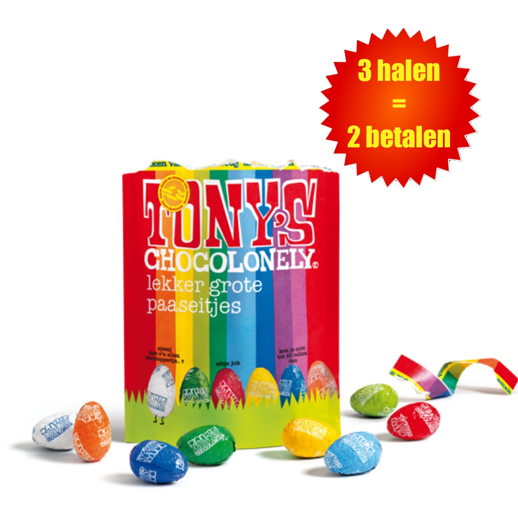 Chocolade Paaseitjes assorti regenboog zak 255g - Tony’s Chocolonely