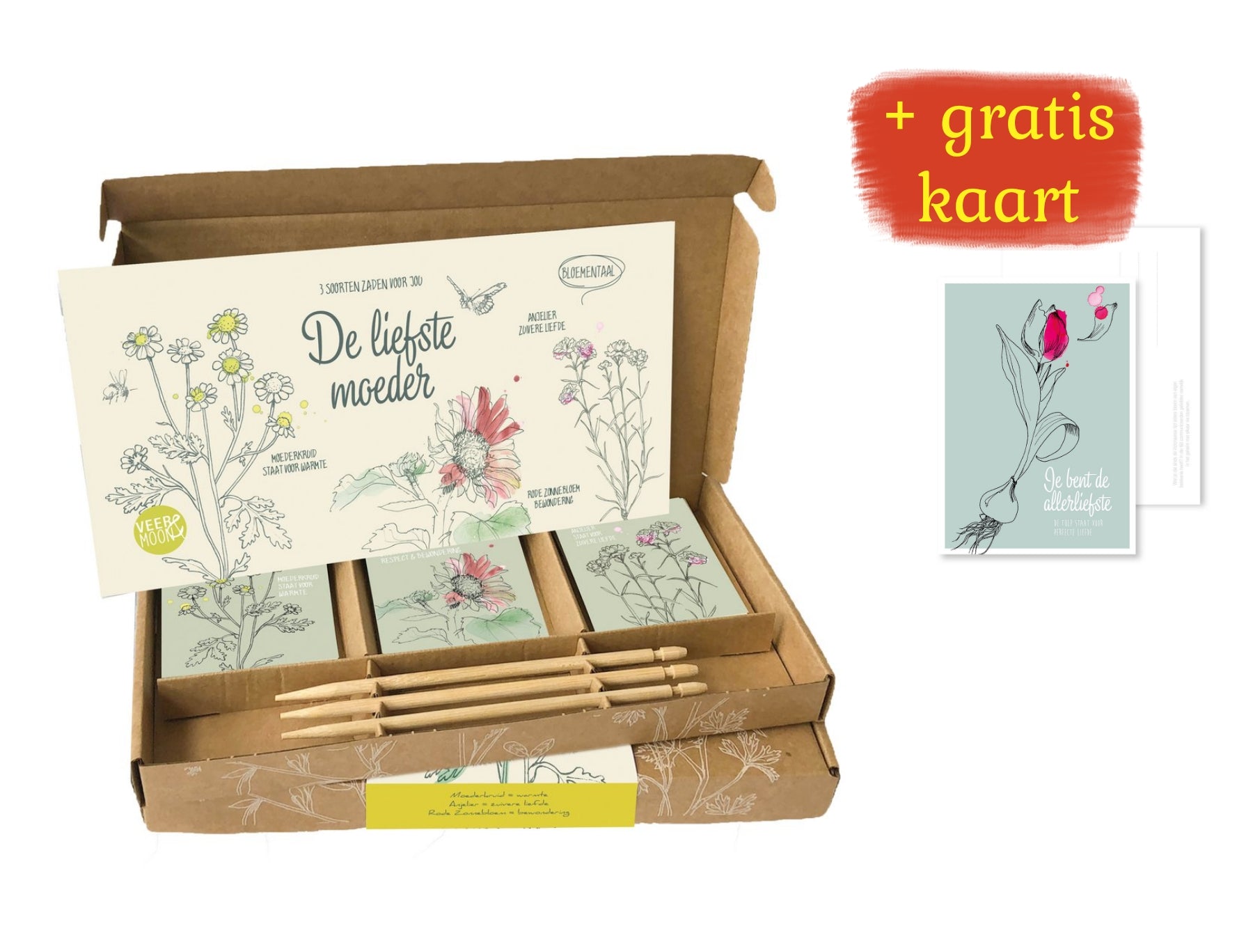 Cadeaudoosje 'De liefste moeder' 3 x bloemzadensoorten - Veer&Moon