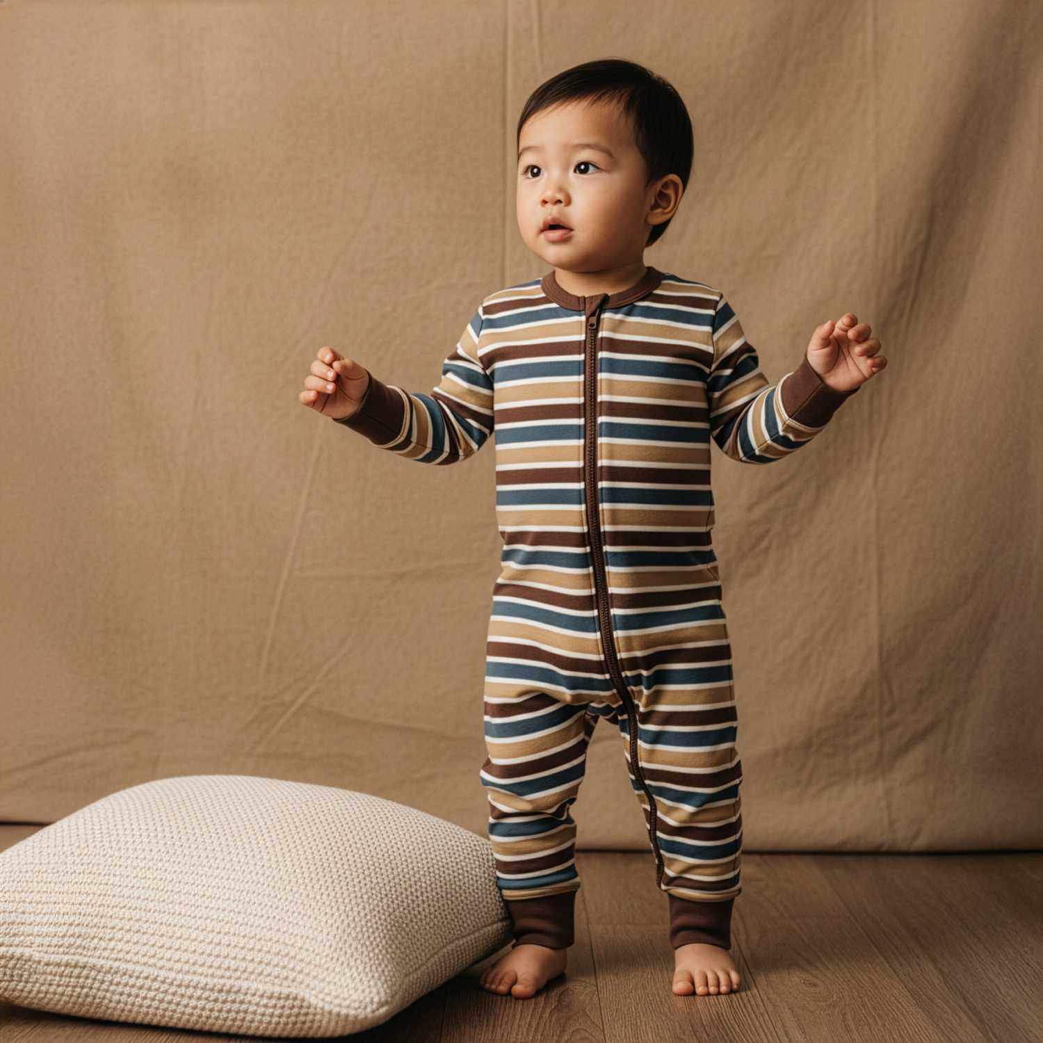 Rompersuit Zipper LS Stripe Mix - Maxomorra