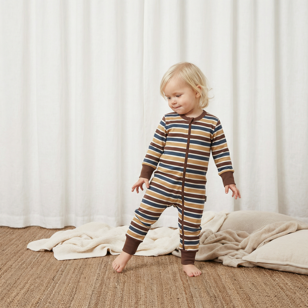Rompersuit Zipper LS Stripe Mix - Maxomorra