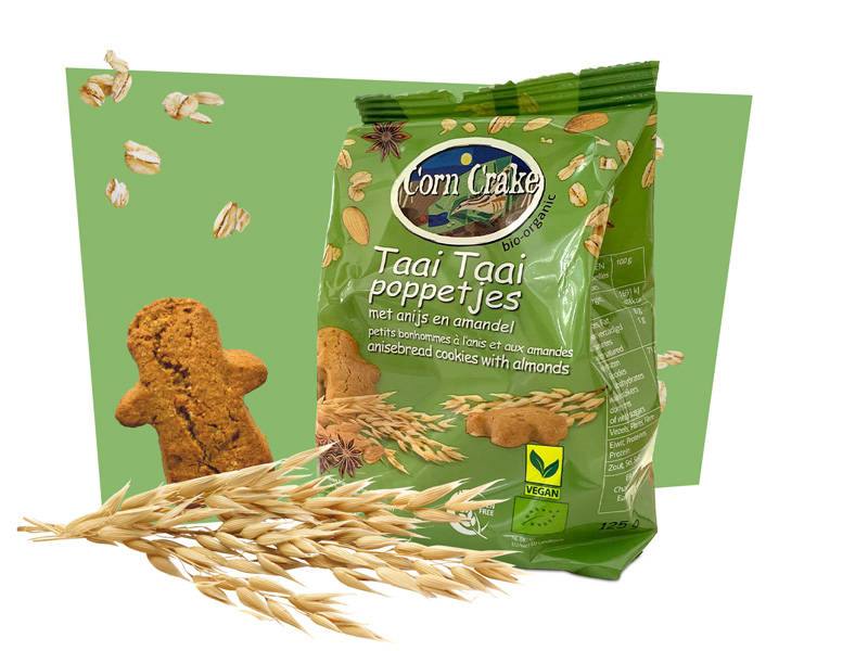 Bio vegan & glutenvrije TAAITAAI poppetjes met anijs en amandel – Corn Crake
