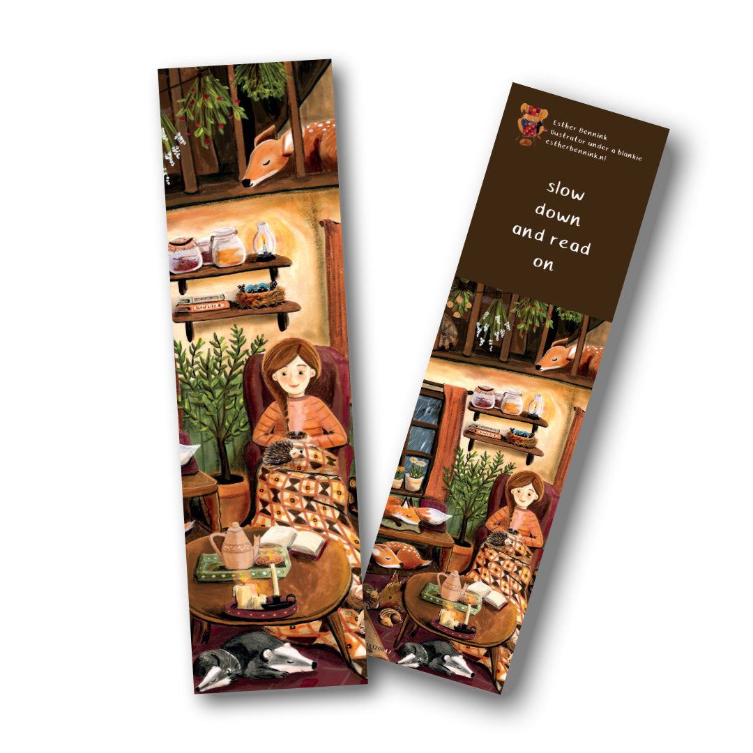 Boekenlegger – slow down - Illustrator under a blankie
