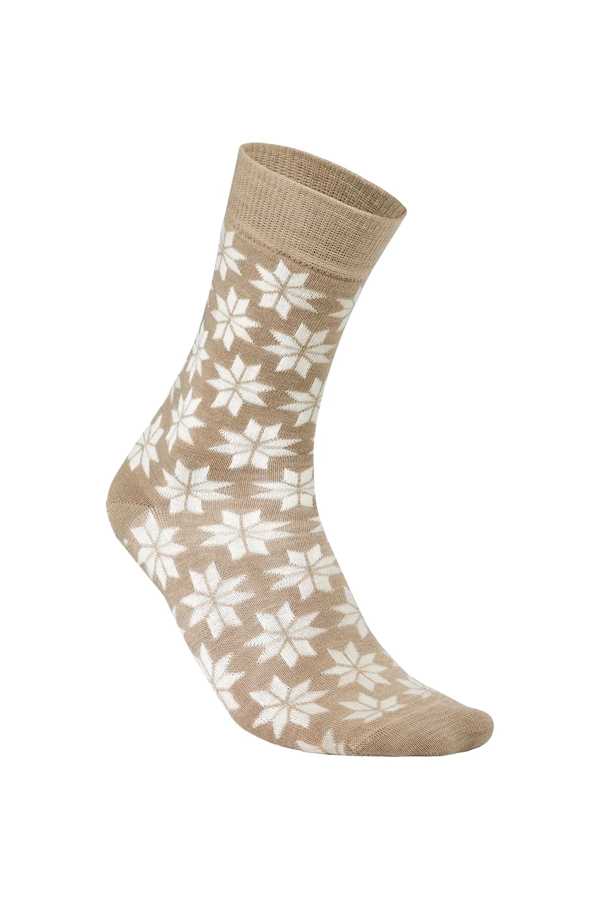 Wollen sok met sneeuwvlokpatroon van 90% merinowol in Sand kleur – Ivanhoe of Sweden