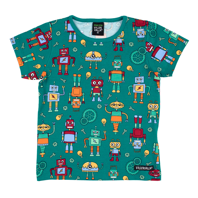Villervalla T-shirt Robot Hemlock met robotprint van biologisch katoen
