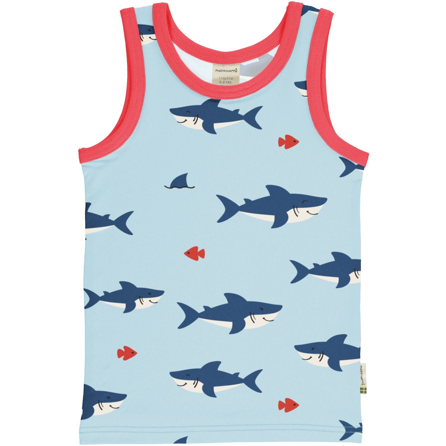 Tanktop van Maxomorra met blauwe shark print van biologisch katoen