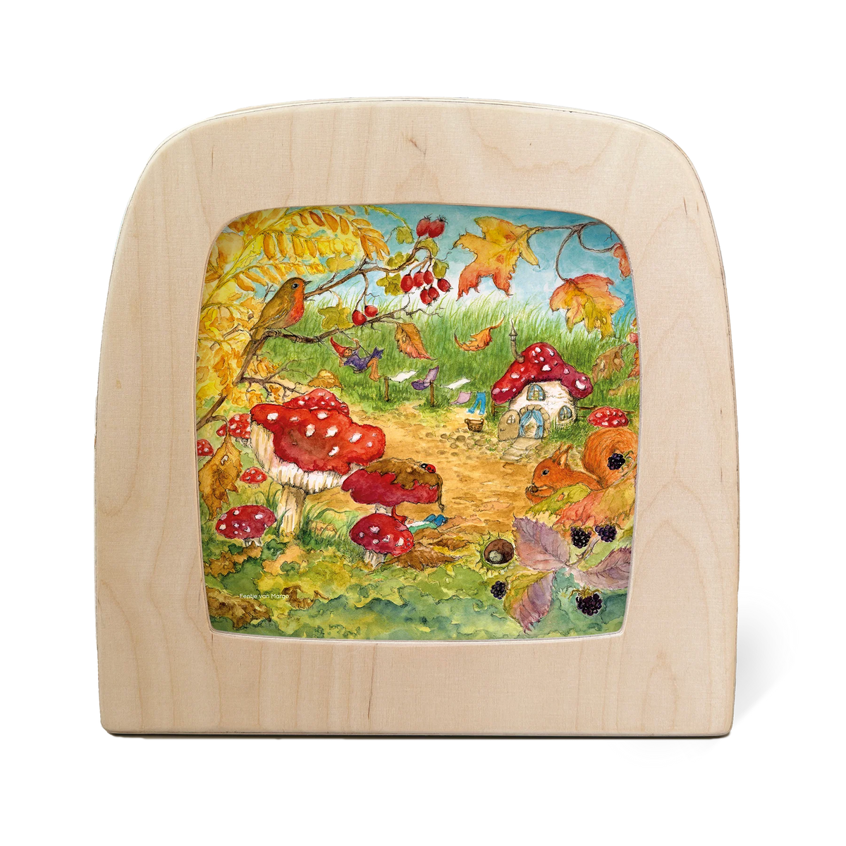 Toverlux Toverplaat Kabouterdorp van Eentje van Margo met een kabouterdorp in een herfstig bos