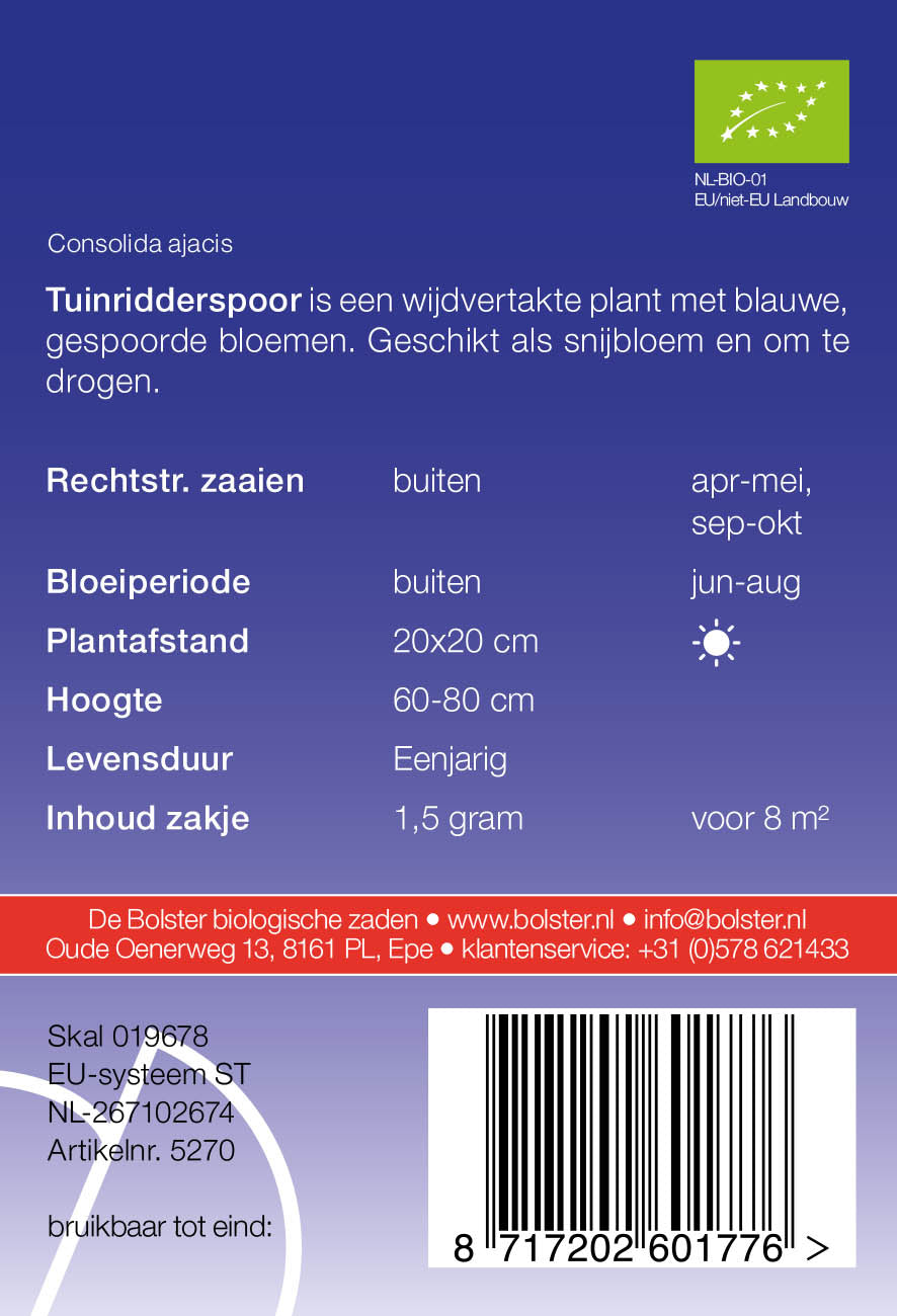 Tuinridderspoor biologische zaden - De Bolster