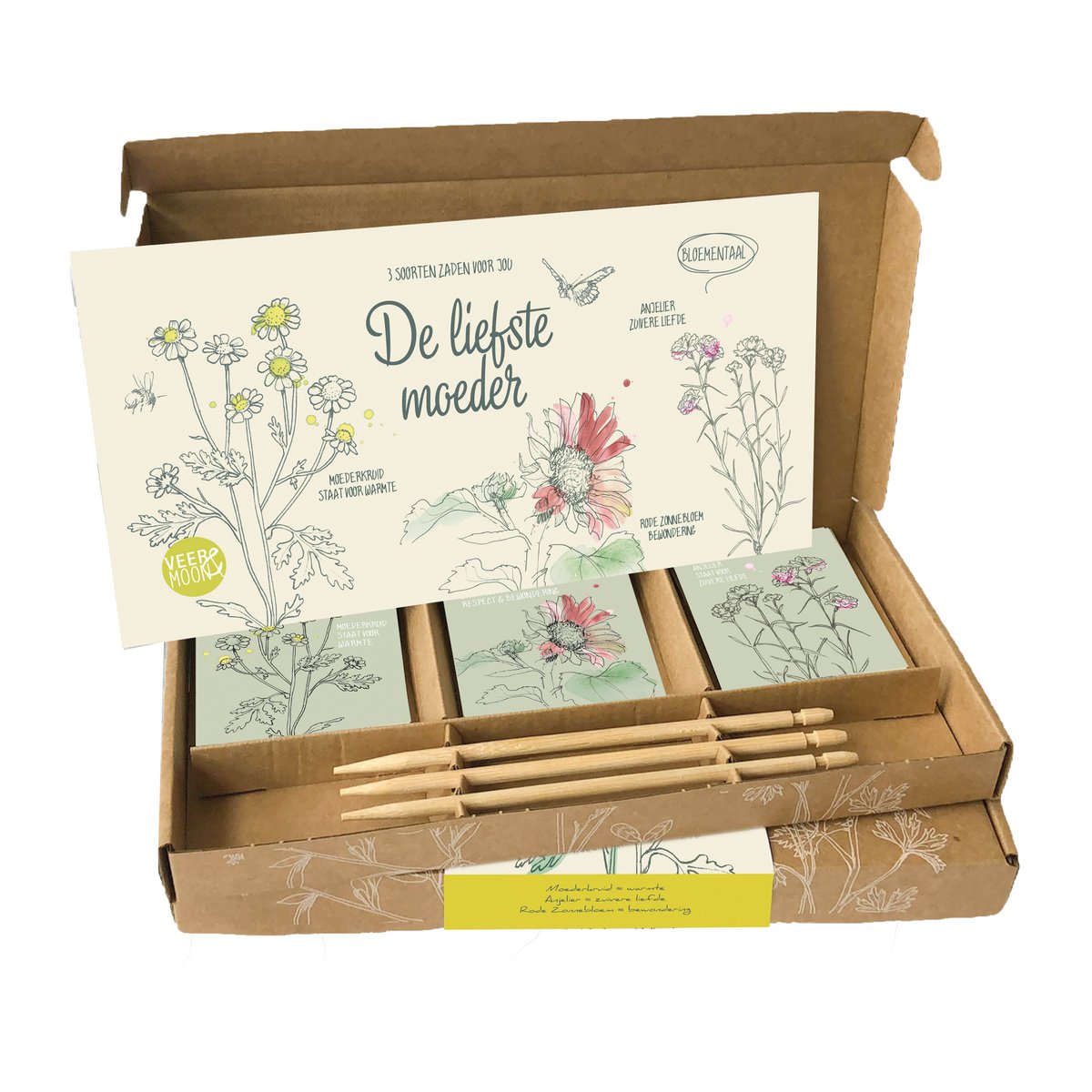 Cadeaudoosje 'De liefste moeder' 3 x bloemzadensoorten - Veer&Moon