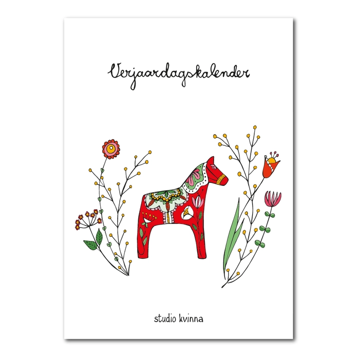 Verjaardagskalender Zweden met handgetekende Scandinavische illustraties van Studio Kvinna