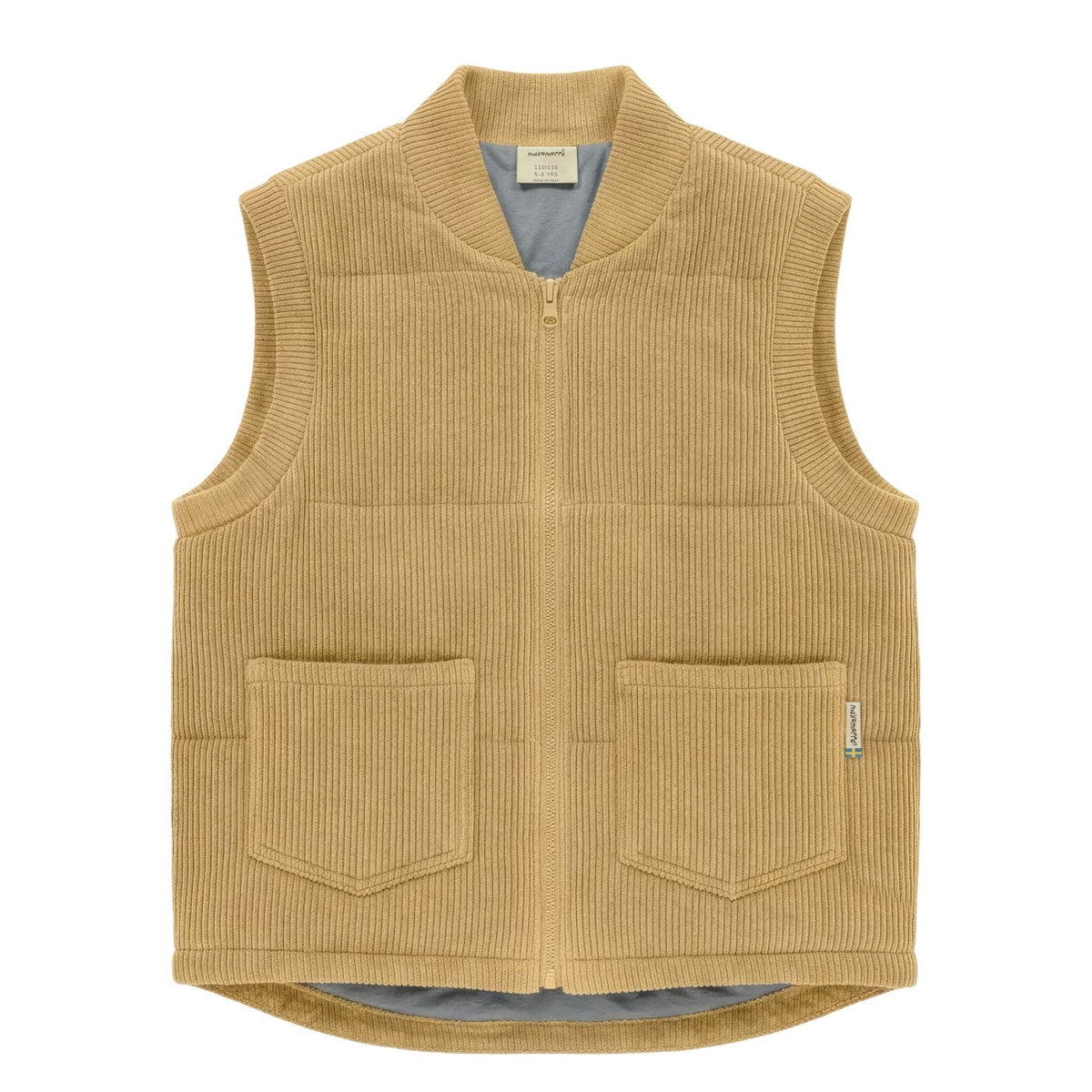 Corduroy bodywarmer van Maxomorra in beige mosterd kleur van biologisch katoen voor kinderen