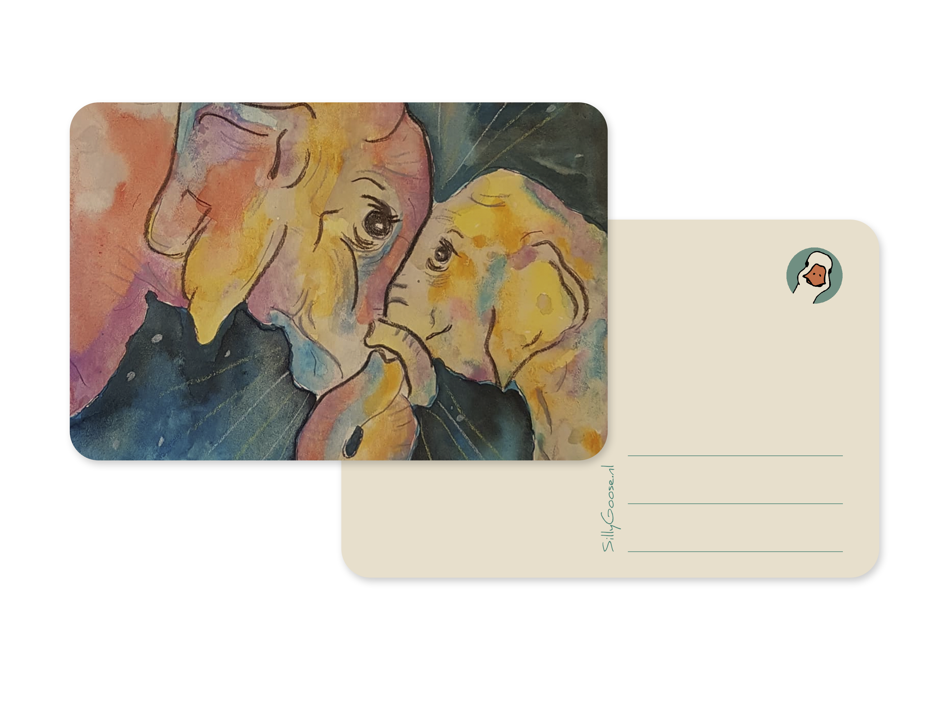 Postkaart Olifanten knuffel - Silly Goose