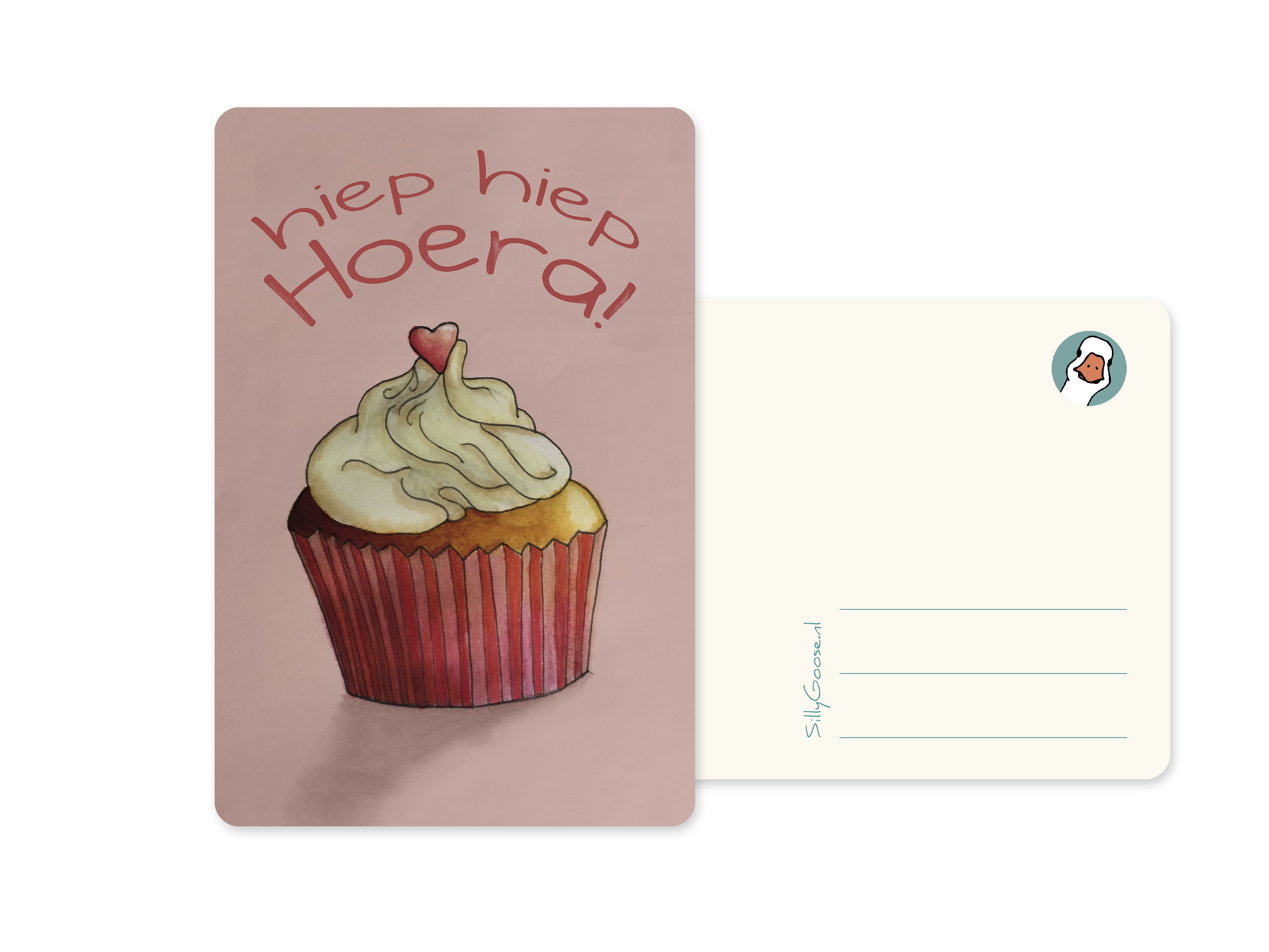 Postkaart Cupcake Hiep Hiep Hoera - Silly Goose