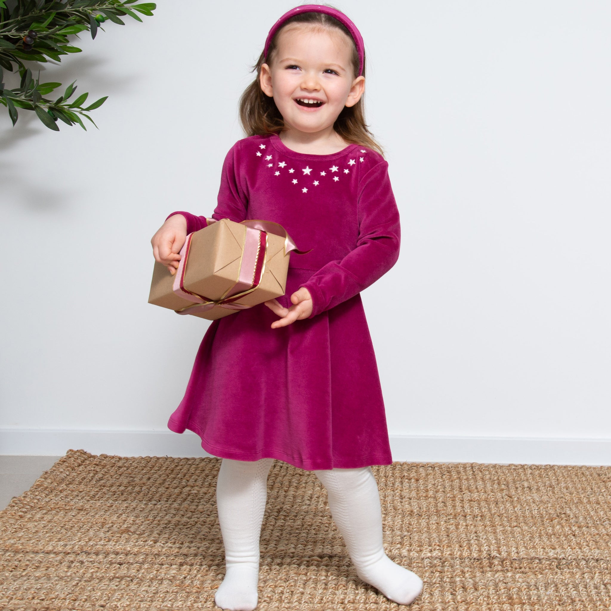 Jurk / Velvety Skater Dress Velour Berry Dark Pink - Kite Clothing