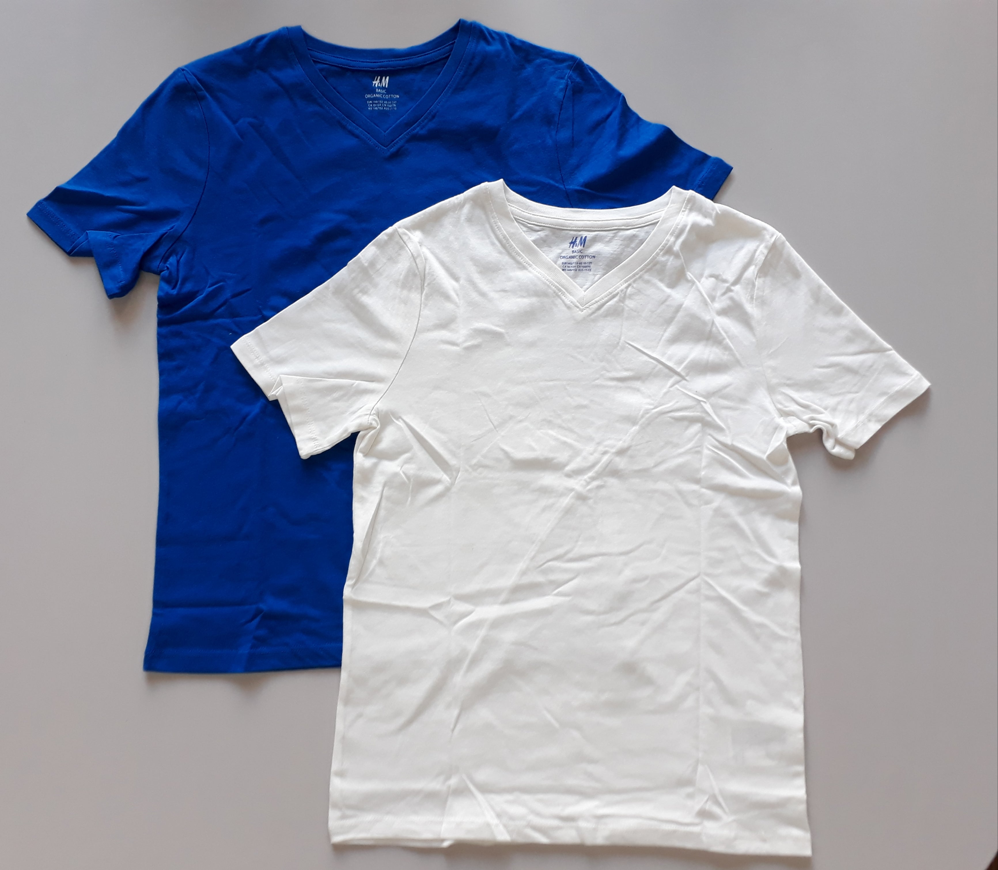 2-Pack T-shirt V-hals blauw/wit Tiener - 2dehands nieuw