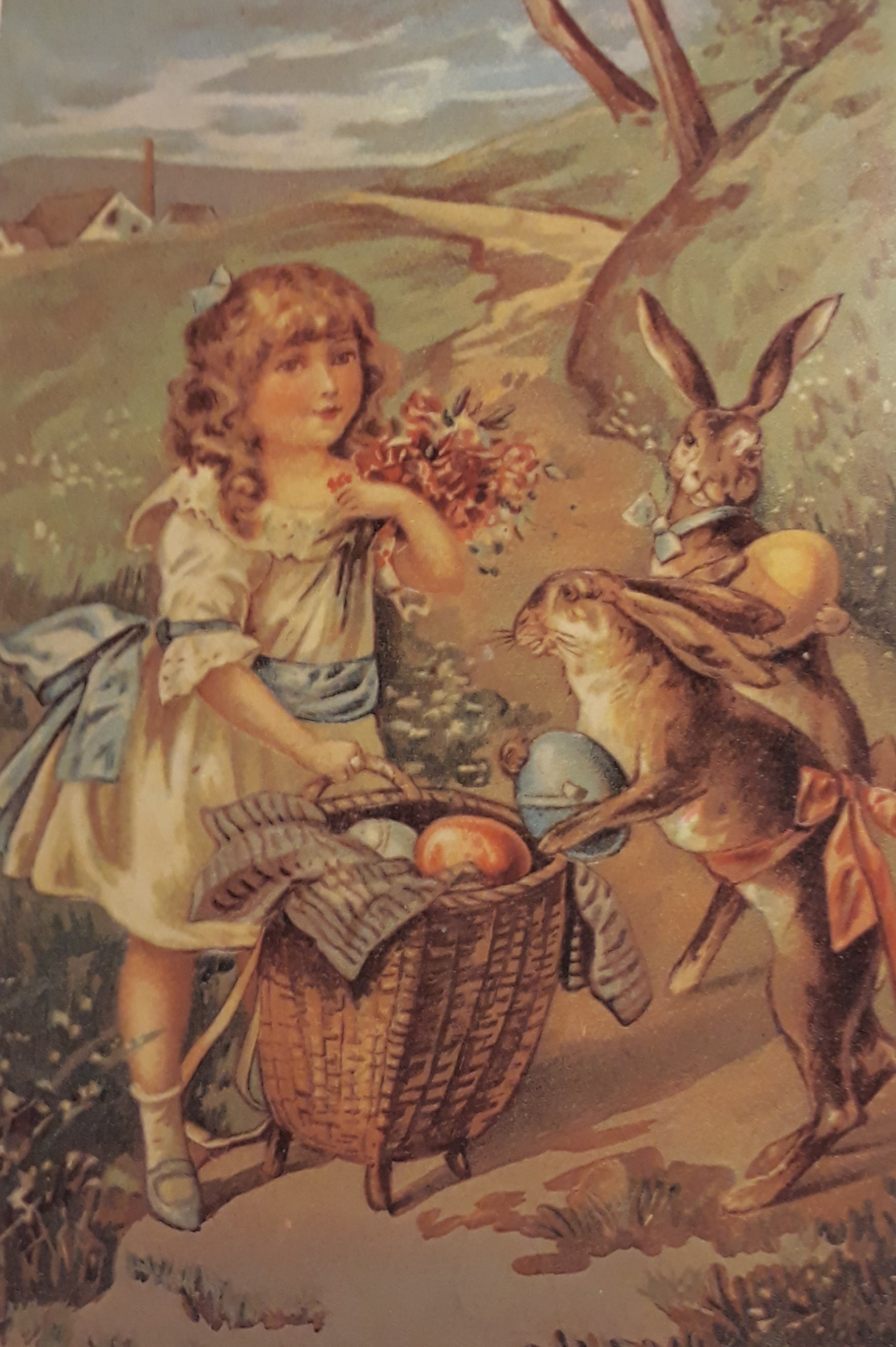 Kaart Paashaas met meisje op de weg - Anoniem