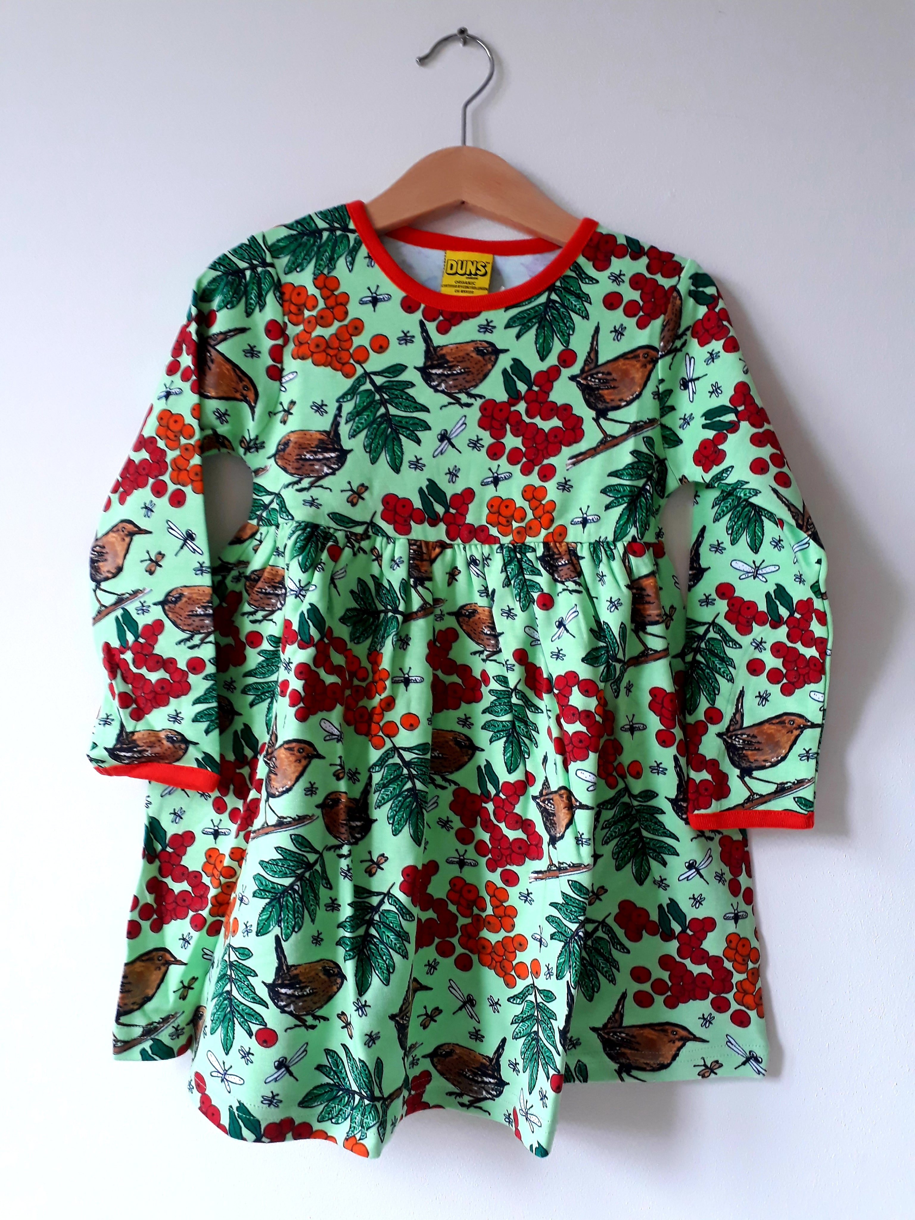 Jurk / Long Sleeve Dress w gather skirt Rowanberry Green - Duns Sweden